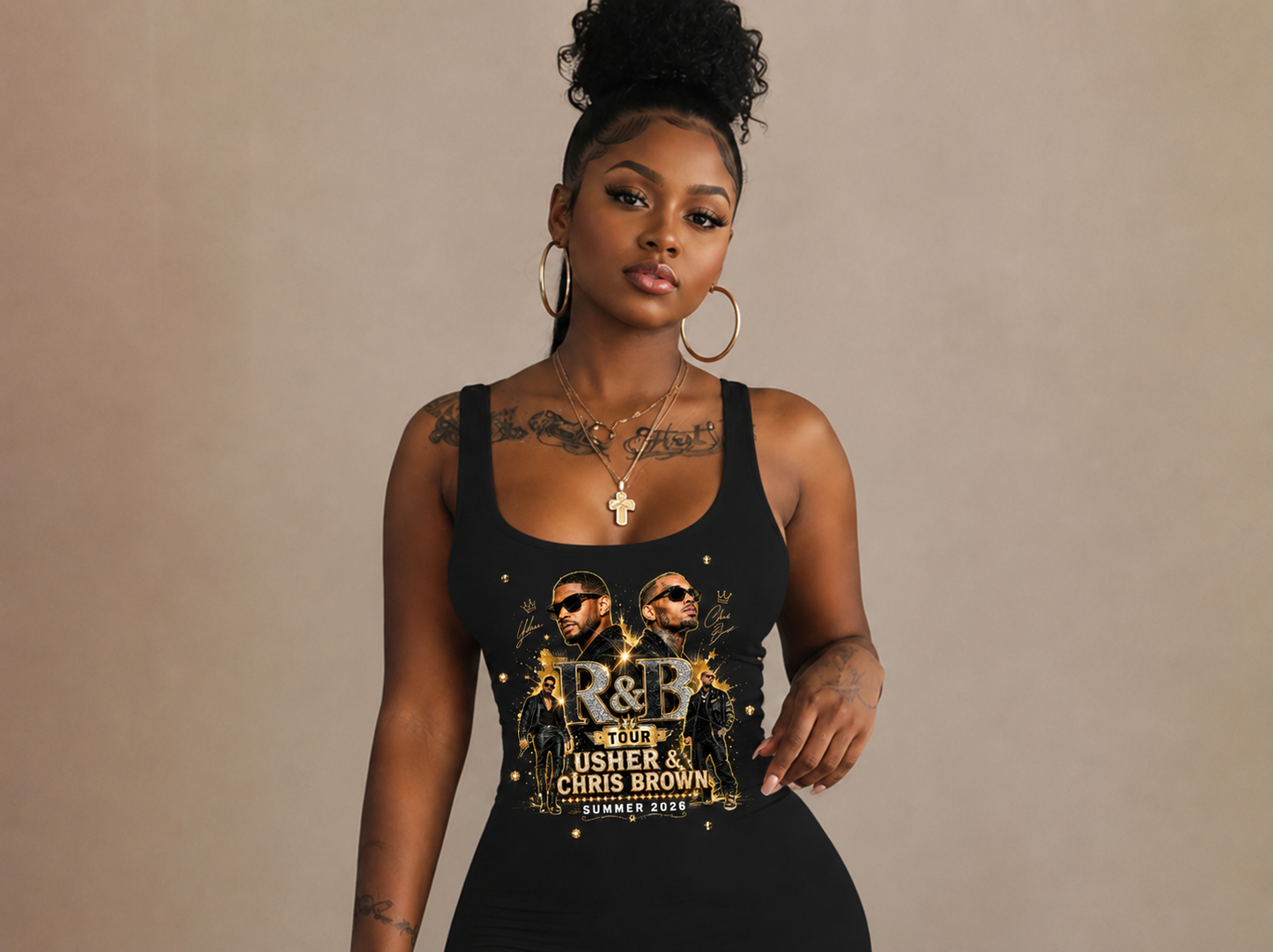Gold R & B Concert Tank Top Bodycon Dress