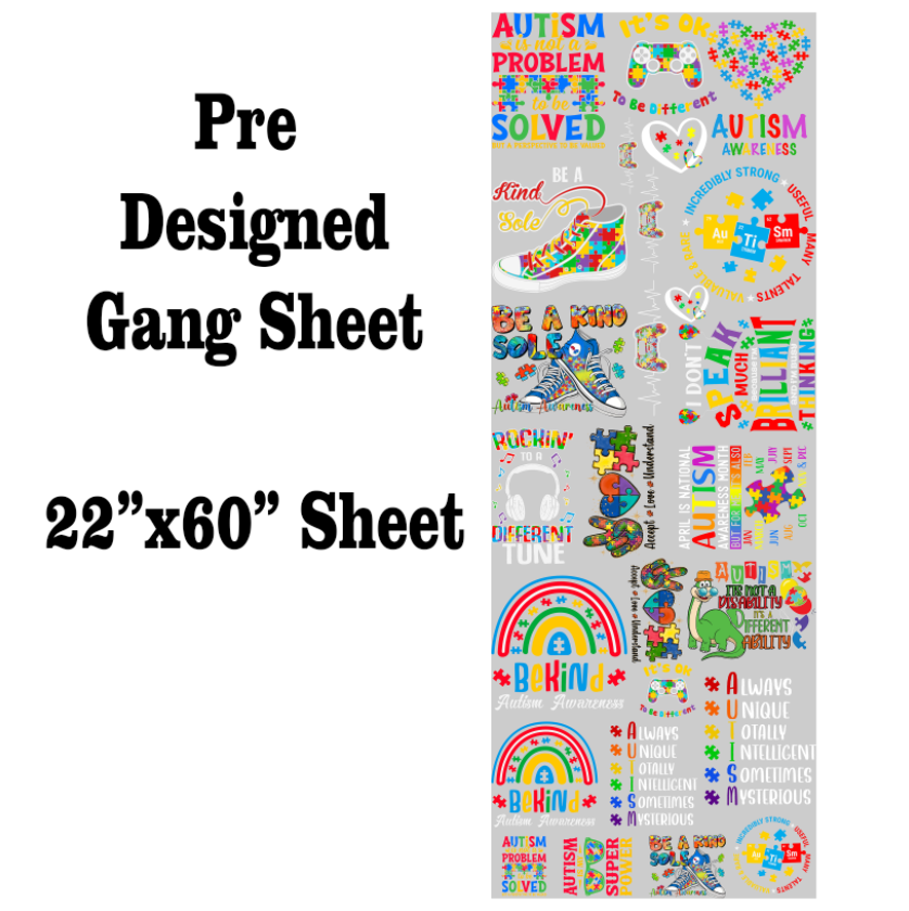 Youth Autism DTF Gang Sheet Transfers