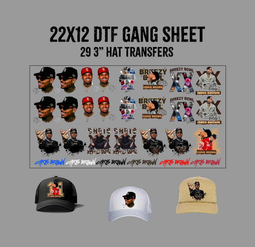 Breezy DTF Hat Gang Sheet 22x12 | Trucker Hat Size Transfers