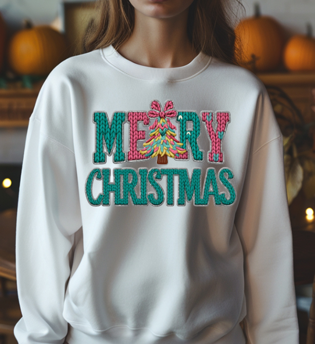 Merry Christmas Yarn Faux DTF Transfer