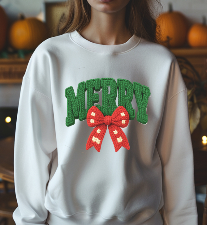 Merry Bow Yarn Faux DTF Transfer