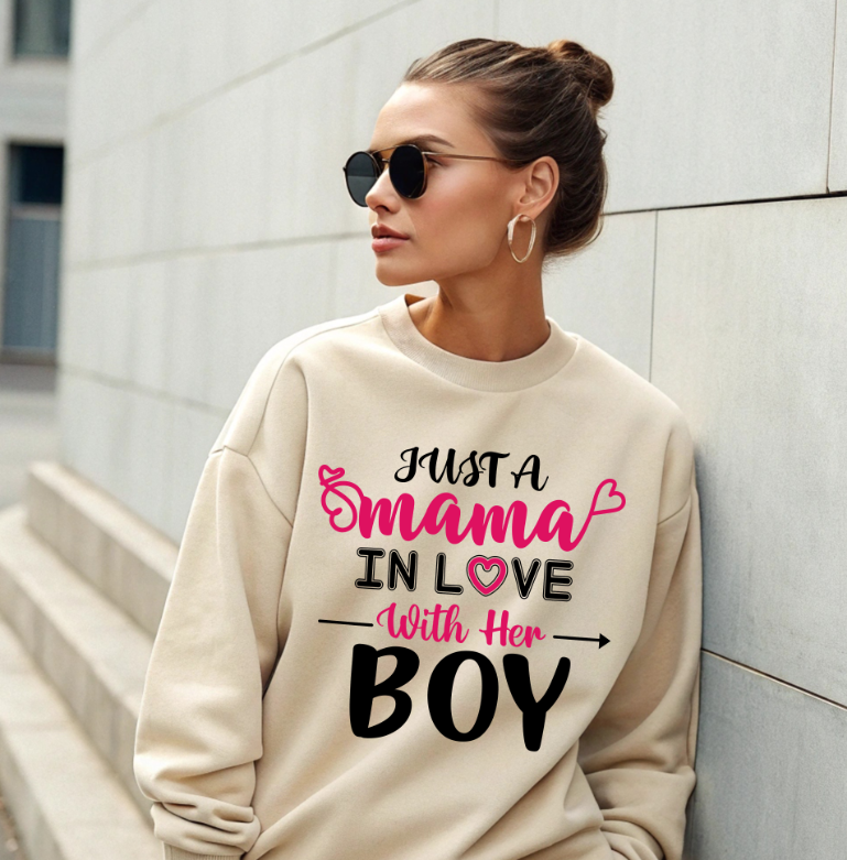 Just A Mama In Love With Her Boy Valentine DTF Transfer