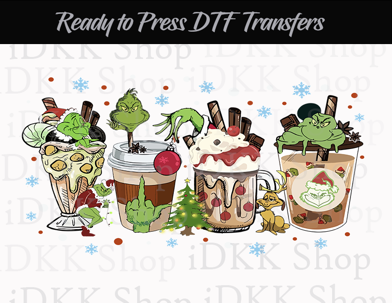 Sublimation or DTF Transfer, Coffee Latte Grin ch Christmas | Ready to Press Transfers