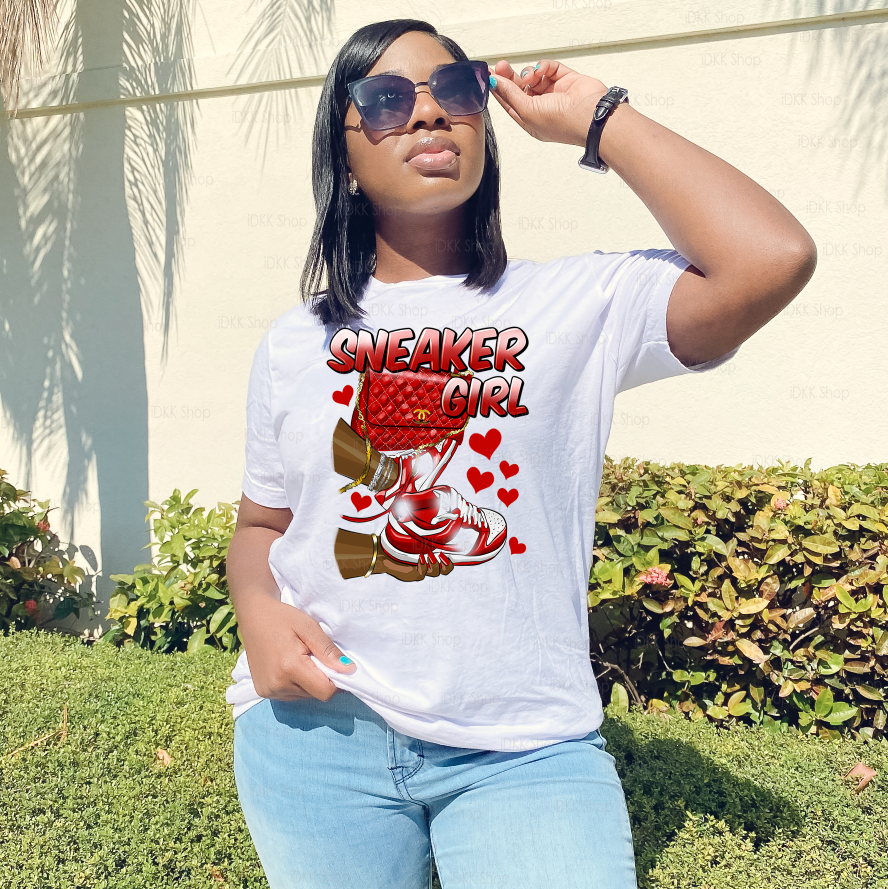Red Sneaker Girl and Purse Tee | Meme Tee