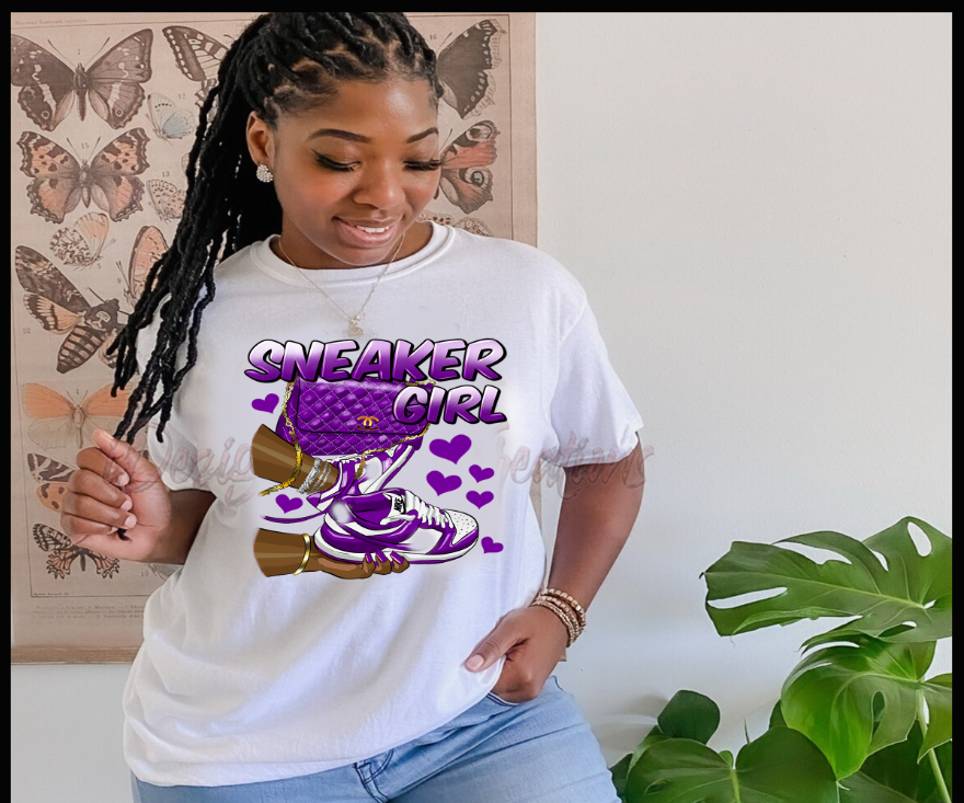 Purple Sneaker Girl and Purse Tee | Meme Tee