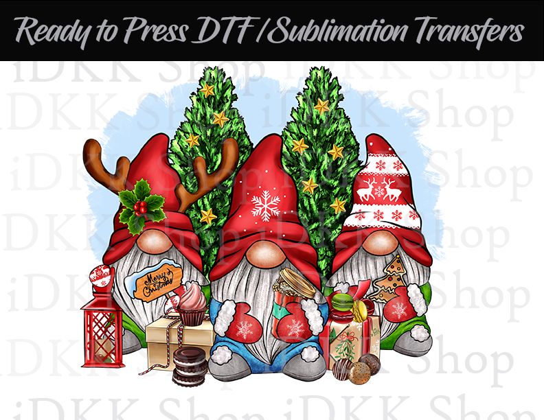 Sublimation or DTF Transfer, Gnome Christmas Ready to Press Transfers