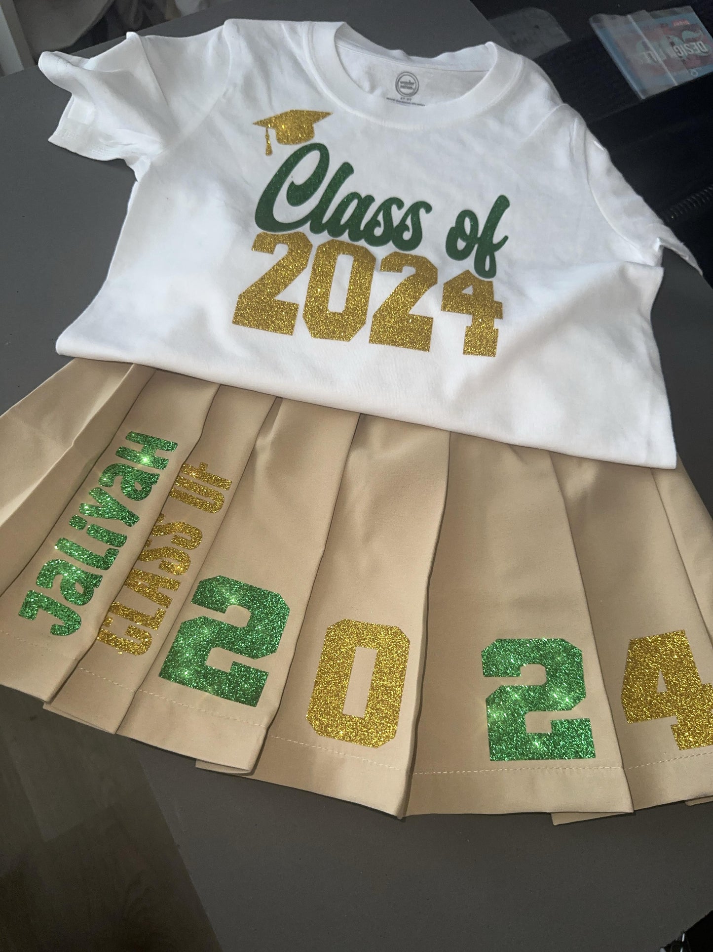 Kids Graduation Skirt Set, Graduation Gift, Pleated Skirt, Grad Outfit, 2024 Grad
