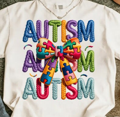 Coquette Faux Yarn Autism Awareness DTF Transfer