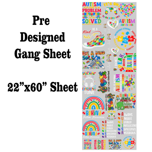 Youth Autism DTF Gang Sheet Transfers