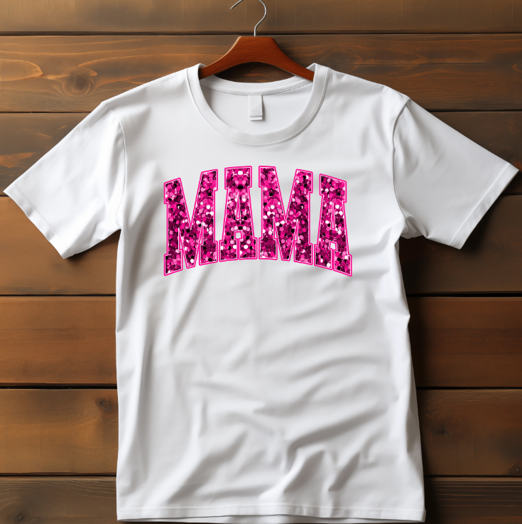 Faux Sequin Mama DTF Transfer - Pink
