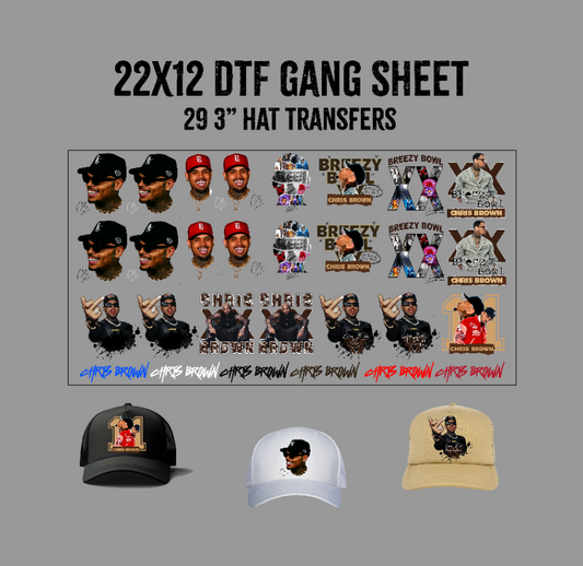 Breezy DTF Hat Gang Sheet 22x12 | Trucker Hat Size Transfers