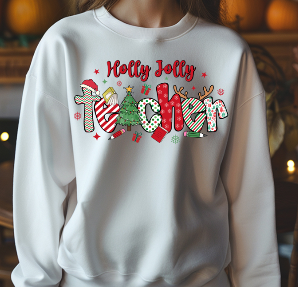 Holly Jolly Teacher DTF Transfer