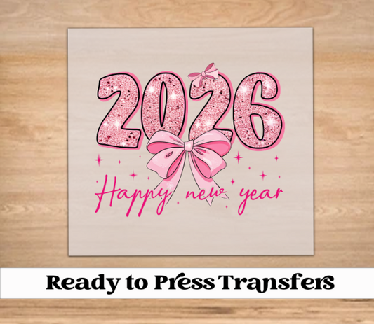 Happy New Year Pink 2026 DTF Transfer