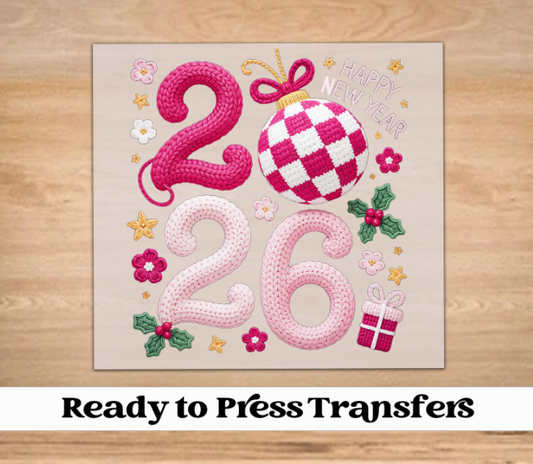 Pink Faux Yarn New Years 2026 DTF Transfer