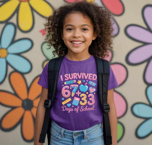 I Survived 67+33 Days of School Pink DTF Transfer