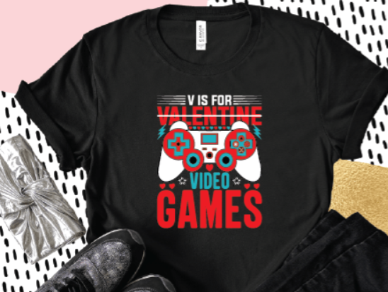 V is for Video Games Valentine DTF Transfer
