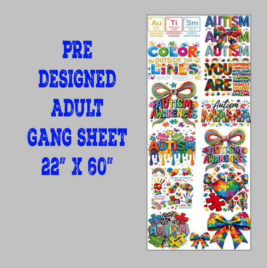 Adult Autism DTF Gang Sheet