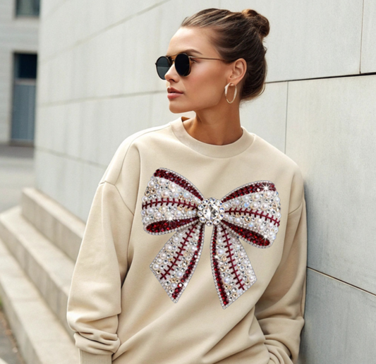 Rhinestone Baseball Bow DTF Transfer
