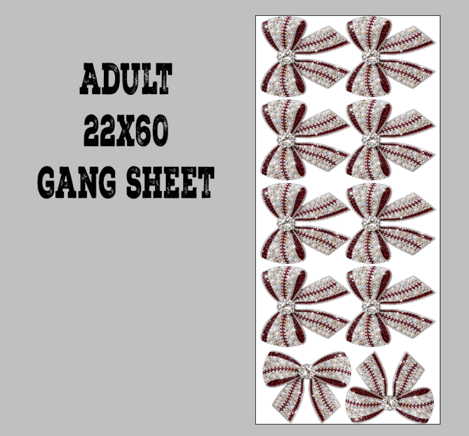 Rhinestone Baseball Bow DTF Gang Sheet