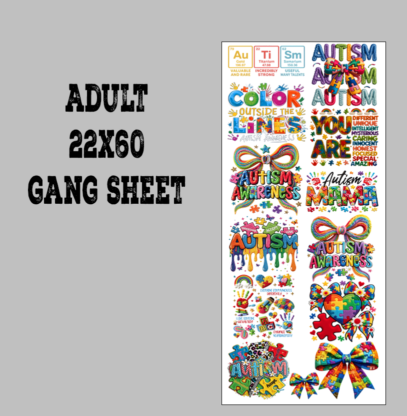 Faux Autism Adult DTF Gang Sheet