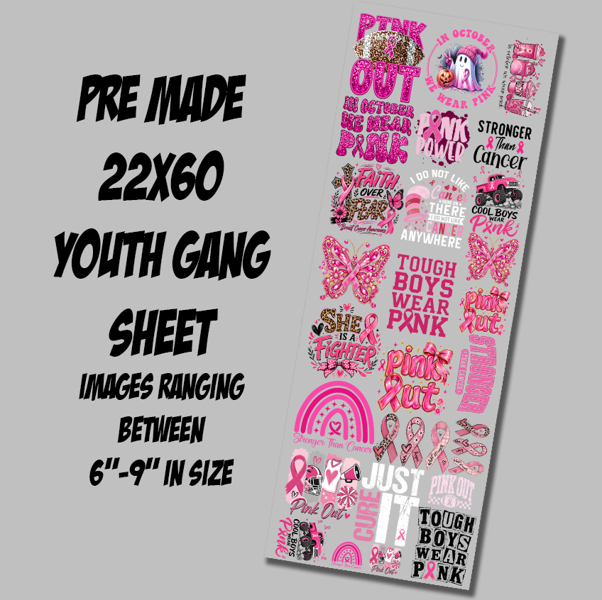 Youth Breast Cancer Awareness DTF Gang Sheet