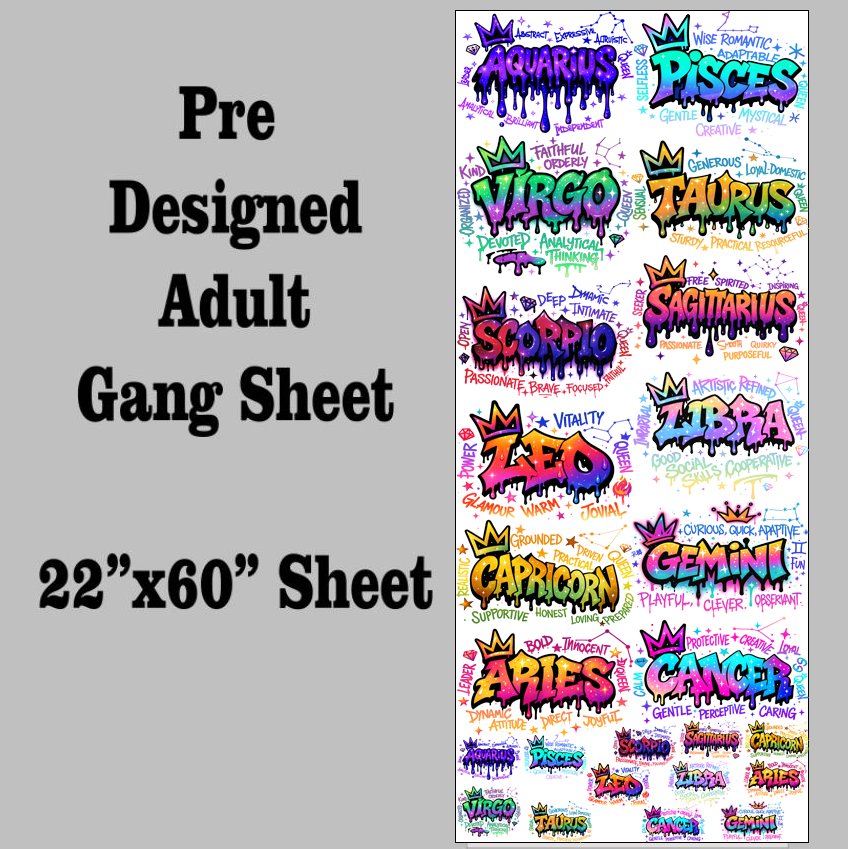 Colorful Zodiac DTF Gang Sheet