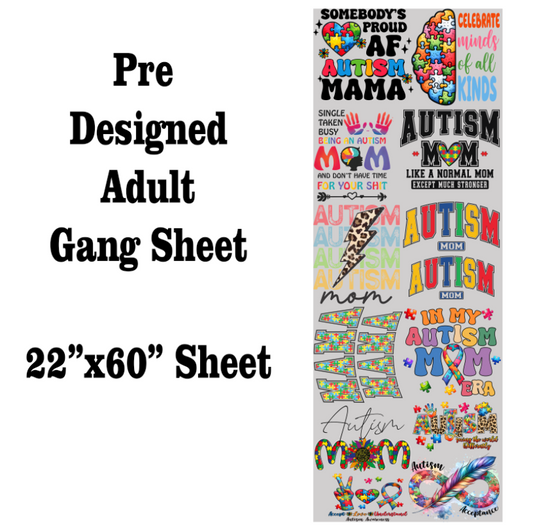 Autism Mom DTF Gang Sheet Transfers